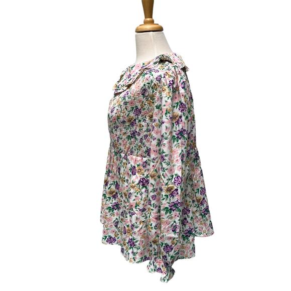 Pieces Mamalicious Maternity Top Sz L Smocked Floral Collar Cottagecore Prairie - Picture 5 of 11